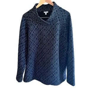 T by Talbots XL Pullover dunkelblau metallic gesteppt Schneeflocke Stehkragen (C375) - Bild 1 von 7