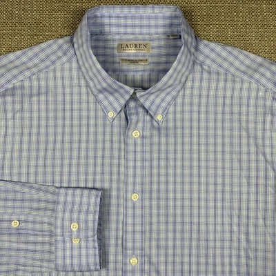 Camisa Ralph Lauren Para Hombre 18 2XL Manga Larga Azul Blanco Negro A Cuadros Ajustada Elastizada Foto 1 de 4