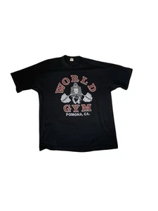 Camiseta negra vintage World Gym Gorilla Pomona CA con logotipo de doble cara para hombre L - Imagen 1 de 6