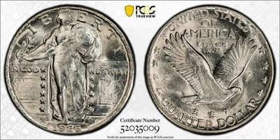 1926-D Standing Liberty Silver Quarter PCGS MINT STATE 63 Type 2 Stars Bel Eagle - Image 1 of 4