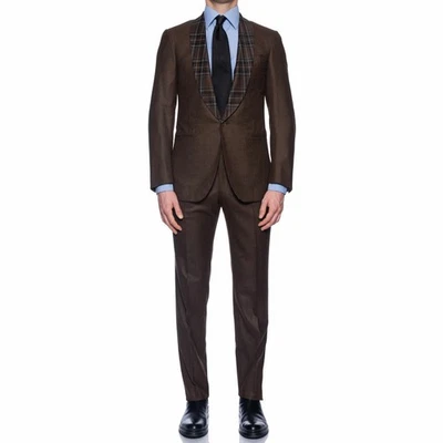 ISAIA "Sanita" Brown "Natural Black Sheep" Wool Shawl Collar Suit 48 NEW US 38 - Image 1 of 4