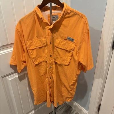 BIMINI BAY OUTFITTERS 透气橙色衬衫 尺寸 大号 男式 纽扣 钓鱼 OG — 第 1/4 张图片