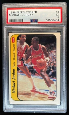 1986-87 Fleer Michael Jordan adesivos novato RC #8 Bulls PSA 5 - Imagem 1 de 2