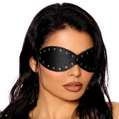 Studded Leather Blindfold Padded Fleece Lined Adjustable Elastic Strap L9870 - Image 1 of 4