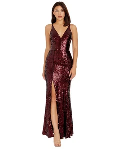 Dress the Population Women's Sz L Iris Sequined Side-Slit Gown - Picture 1 of 5