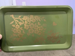 Bandeja para servir de metal Toleware floral dorado de colección Japón - Imagen 1 de 6