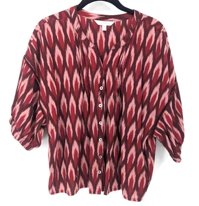 Garnet Hill Shirt Damen Large rot rosa Ikat Knopfleiste Boho Bluse Top Dolman - Bild 1 von 8