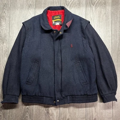 London Fog FOG Wool Blend Bomber Jacket Blue Lining Medium Vintage Tempo Europa - Image 1 of 4