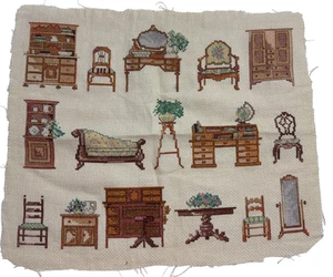 Completed Cross Stitch Antique Furnitures Chairs Tables Mirrors Collectors Items - Picture 1 of 8