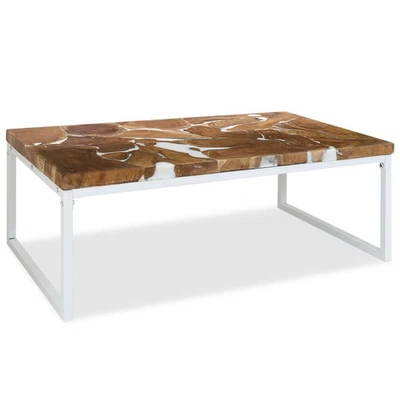 Coffee Table White Teak Wood Medium Durable Coffee Table - Image 1 of 4