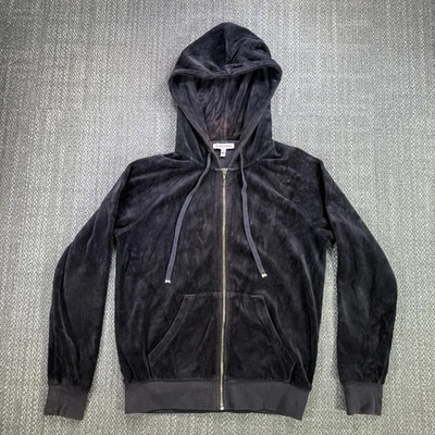 Juicy Couture Terciopelo Cremallera Sudadera con Capucha Negra XS Dorado J Cremallera Y2K Chaqueta de Pista Nostálgica Foto 1 de 4