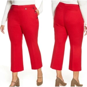 HALOGEN X ATLANTIC-PACIFIC Red Button Detail Kick Flare Pants Women Plus Size 22 - Picture 1 of 7