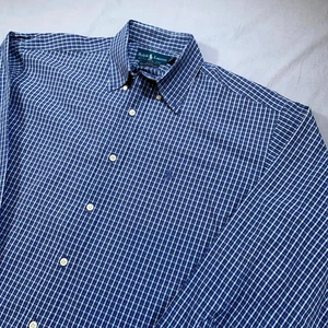 Camisa Ralph Lauren Blake Hombres M Cuadros Abotonados Dos Capas Algodón Preppy Azul Pony - Imagen 1 de 8