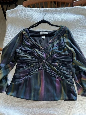 Top de cóctel Victor Costa talla 14, vintage, uva, corpiño acanalado azul verde, Ls Foto 1 de 4