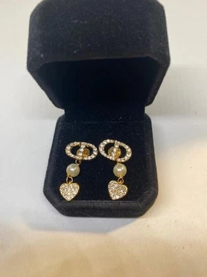 Dior Petit CD Earrings w/ Crystals and Faux Pearls EUC - Image 1 of 4