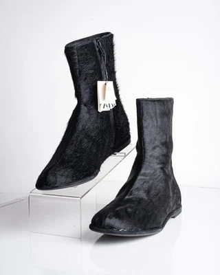 Zara Womens Leather Zip Ankle Boots Fur Skin Black US 9 EU 40 New 1102/410 - Image 1 of 4