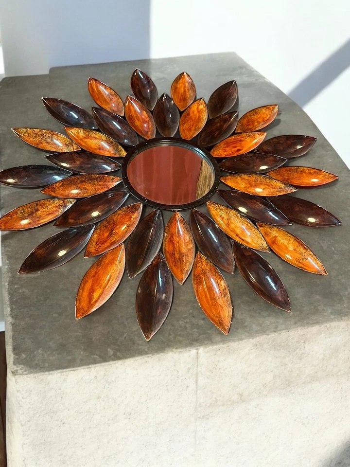 Sunburst Wall Mirror – Handcrafted Metal & Resin, Bohemian Rustic Décor - Image 1 of 4