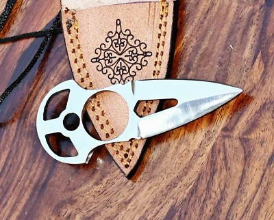 Custom Hand Made Neck Knife - Forge CR12 Stainless Steel w Leather Sheath 2883 - Image 1 of 4