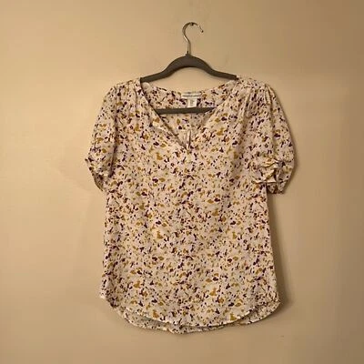 Blusa blanca de cupcakes y cachemir con salpicaduras amarillas y moradas nueva sin etiquetas Foto 1 de 4