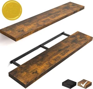 2PCS Floating Shelves 48" Wall Mounted Rustic Wood Shelves Bathroom Living Room - Picture 1 of 9