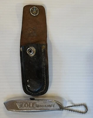 Vintage Cole Mini Knife Utility Box Cutter Razor USA Made Key Chain Leather Case - Image 1 of 4