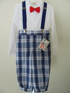 NWT Boys 6yrs Jumpsuit-Shirt-Tie-Suspenders NOS Church Easter Golf Romper Outfit - Picture 1 of 11