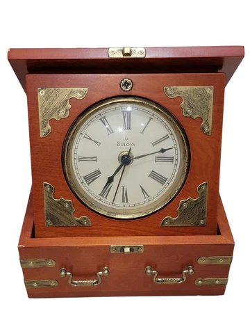 Bulova Tabletop Clock Treasure Box Style Case Metal Accents Desk Edinbridge Cover