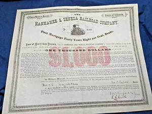 USA: Kankakee & Seneca Railroad, 1881 bond, sign M. Ingalls as trustee - Bild 1 von 5