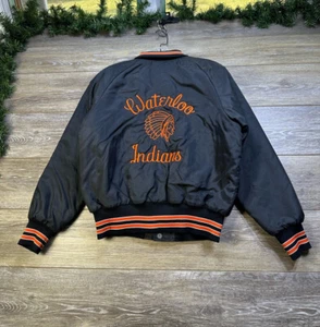 Waterloo Indians High School Satin Bomber Jacket Youth Large Don Alleson Vintage - Picture 1 of 19