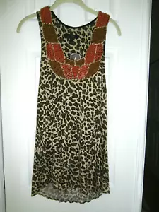New NWT Tbags T Bags TANK Top LARGE BEADED ANIMAL PRINT $150 MEIMAN MARCUS RAYON - Picture 1 of 5