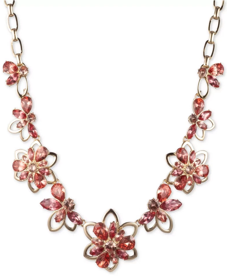 J87 Anne Klein Gold-tone Floral Crystal 17" Statement Necklace