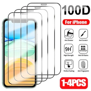 For iPhone 16 15 14 13 12 11 Pro Max XR XS Screen Protector Full Tempered Glass - Picture 1 of 22
