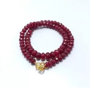 Ruby Dyed Faceted Rondelle Gemstone 177 Carat Beads 925 Silver 18'' Necklace - Picture 1 of 6
