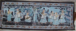 Pintura vintage hecha a mano acuarela del señor Krishna danzando tela de seda arte - Imagen 1 de 5