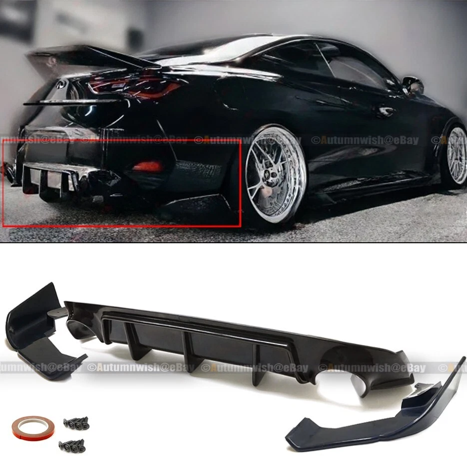 For 17-23 Infiniti Q60 RS Shark Fin Black Rear Bumper Lip Diffuser W/ Splitter Foto 1 de 1