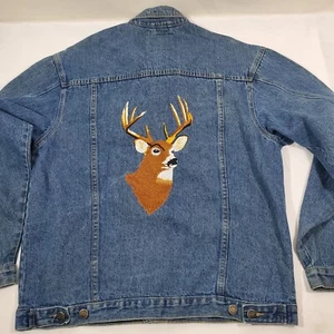 Men's Large Denim Jean Jacket Elk Canyon L Outdoor embroidery deer elk wildlife - Picture 1 of 12