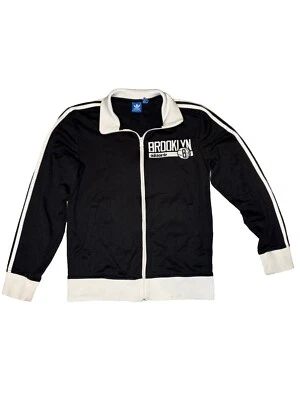 Adidas Brooklyn Nets Zip Up Black And White Jacket Mens Small Pinstripe Stitched - Image 1 of 4