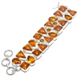 Baltic Amber Gemstone Citrine Chain Sister Bracelet Jewelry 925 Sterling Silver - Picture 1 of 7