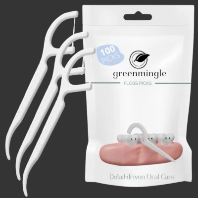 GREENMINGLE 100pk Dental Floss Sticks Interdental Tooth Harps Teeth Picks Oral Plaque Care