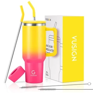 Tumbler And Stainless Steel Straw Vacuum Handle Lid Insulated 40oz LeakProof Mug - Picture 1 of 16