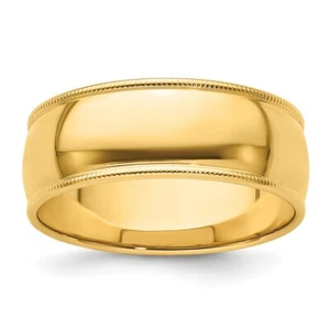 14k Yellow Gold 8mm Milgrain Half Round Wedding Band Ring for Women Size 7.5 - Picture 1 of 5
