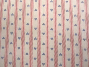 Cotton Fabric Vintage Tiny Blue Hearts Fabric Striped Ticking 1yd x 42 - Picture 1 of 6
