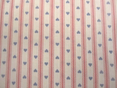 Tela de algodón vintage pequeños corazones azules tela a rayas tictac 1 yarda x 42 Foto 1 de 4