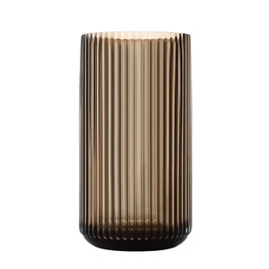 Large Cylinder Ribbed Brown Glass Flower Vase For Farmhouse Dining Table Centerp - Picture 1 of 5