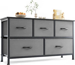 5 Drawer Fabric Bins Dresser Bedroom Storage Tower Cabinet, Chest of Drawers - Picture 1 of 14