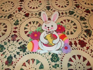 DECORAZIONE CARTONE VINTAGE BEISTLE PASQUA PRESSOFUSO 8" UOVA FIORI CONIGLIETTO - Foto 1 di 2