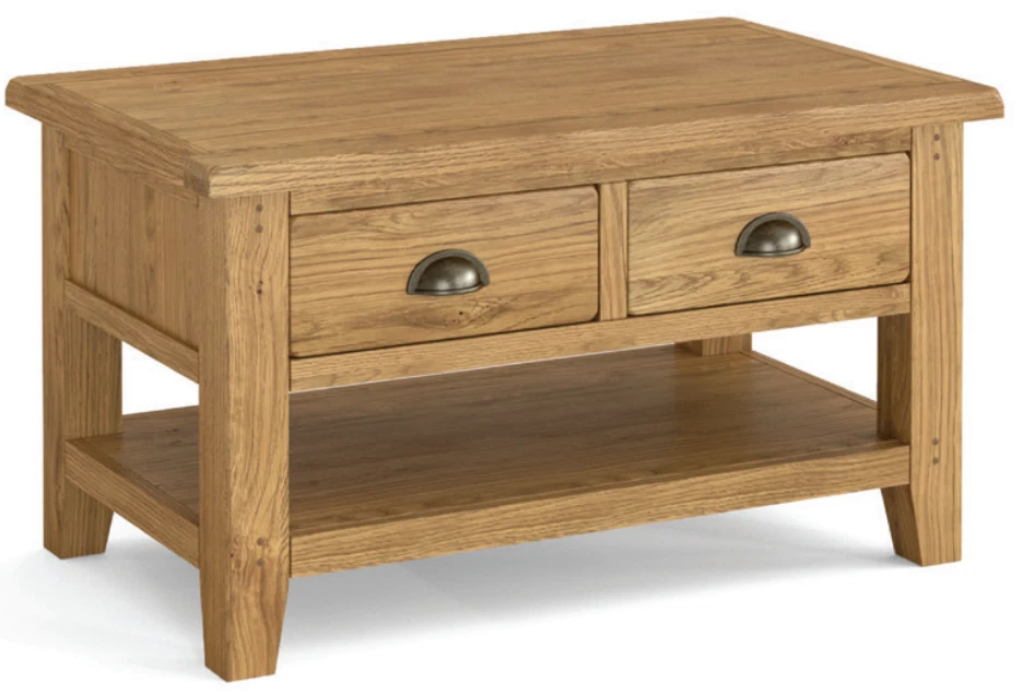 Abbey Oak Small Coffee Table / Occasional Table / Modern Rustic 2 Drawer Table - Image 1 of 4