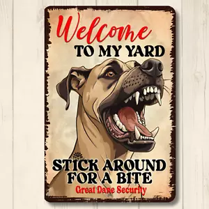 Great Dane Welcome to My Yard House Sign funny dog metal security warning tin - Picture 1 of 7