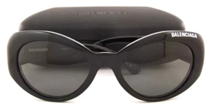 NEW BALENCIAGA BB 0267S 001 POLISHED BLACK/GREY LENS AUTHENTIC SUNGLASSES 57-20 - Picture 1 of 6