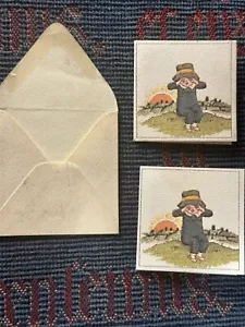 2 x Little Kate Greenaway Vintage Cardlets & 1 Envelope Gallery Five 2" x 2" - Foto 1 di 4